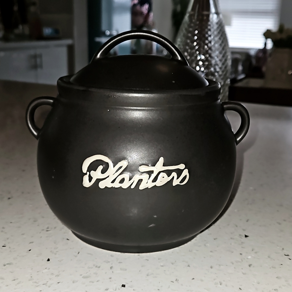 Vintage Planters Black Ceramic Peanut Jar Cookie Jar
